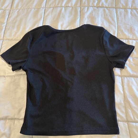 SHEIN Black Ribbed Button-Down Top - Picture 2 of 5